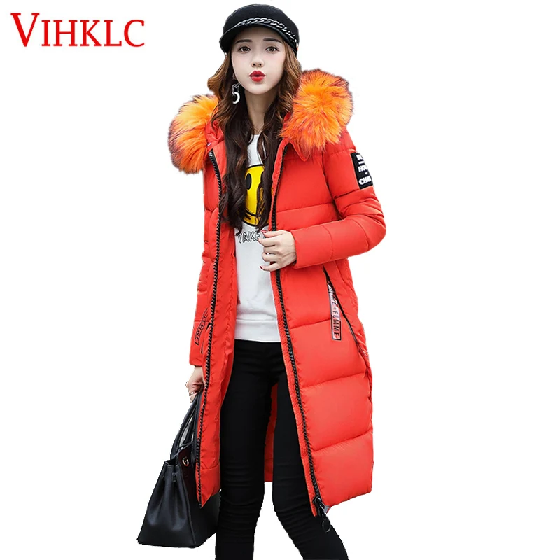 Новая мода большой меховой воротник парка Женское пальто длинный 2017 зимний жакет