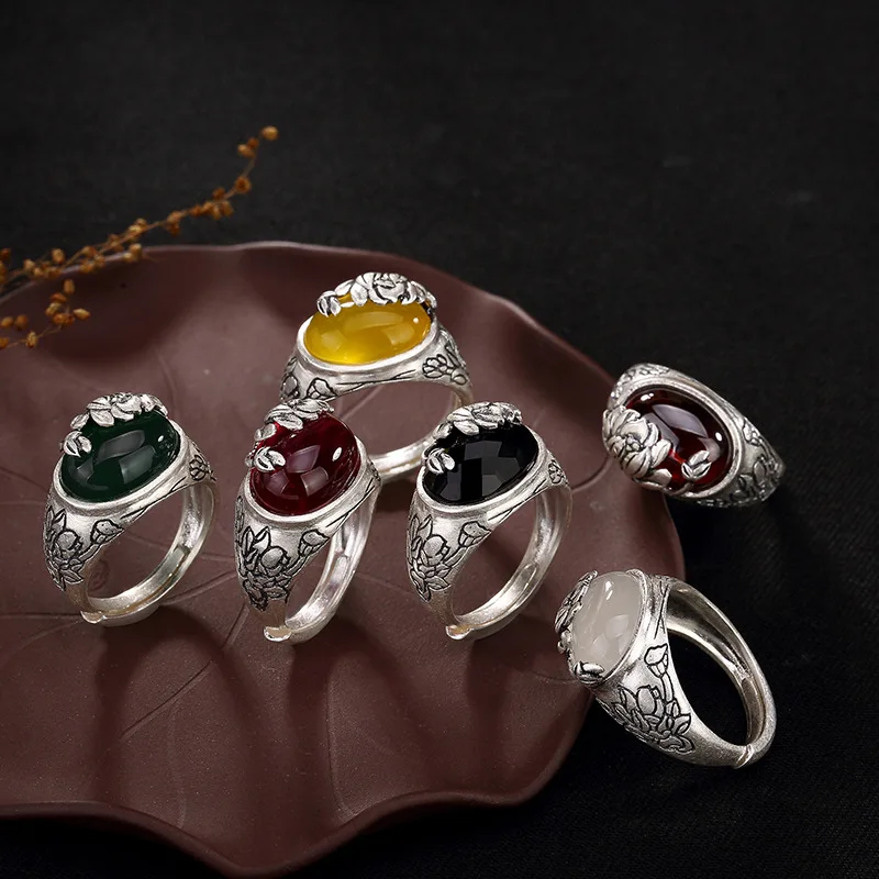 Серебряное S990 Zuyin Ретро матовое кольцо lotus mosaic открытие Ms. Высококачественное
