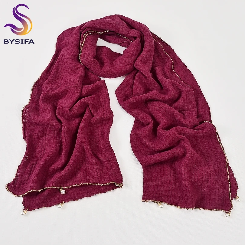 Женский длинный шарф с жемчужинами [BYSIFA] черный шарф-платок из смешанного хлопка