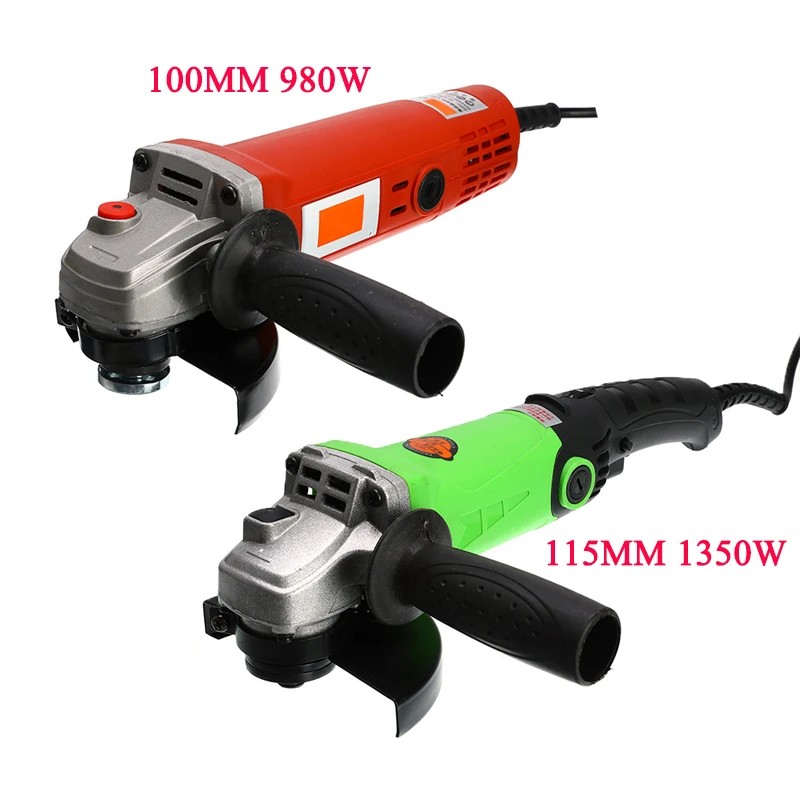 1350/980W 115/100mm Electric Angle Grinder Adjustable Speed Metal Cutting Tool 220V EU Plug 360 Rotation Adjustable Anti-slip