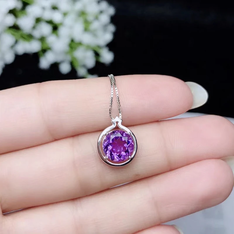 Женская простая подвеска с круглым аметистом ювелирное изделие из серебра 925