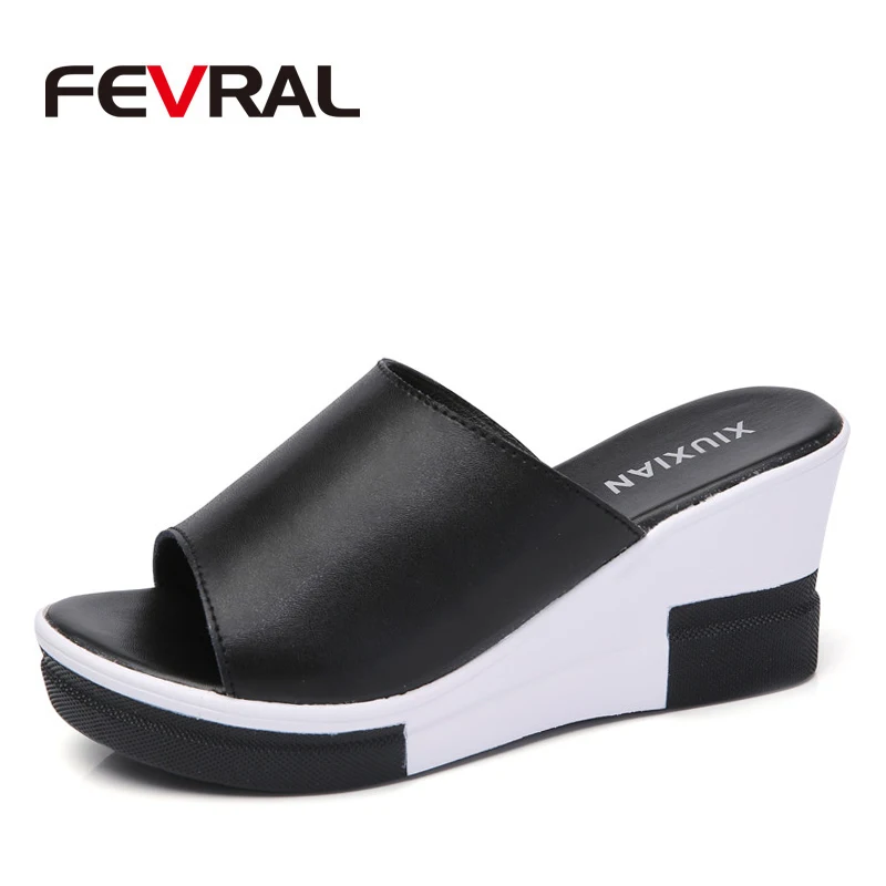Black FEVRAL/ г., женские летние сандалии, тапочки домашние уличные шлепанцы, пляжная обувь Женские однотонные модные шлепанцы женская обувь на плоской подошве - Цвет: Black