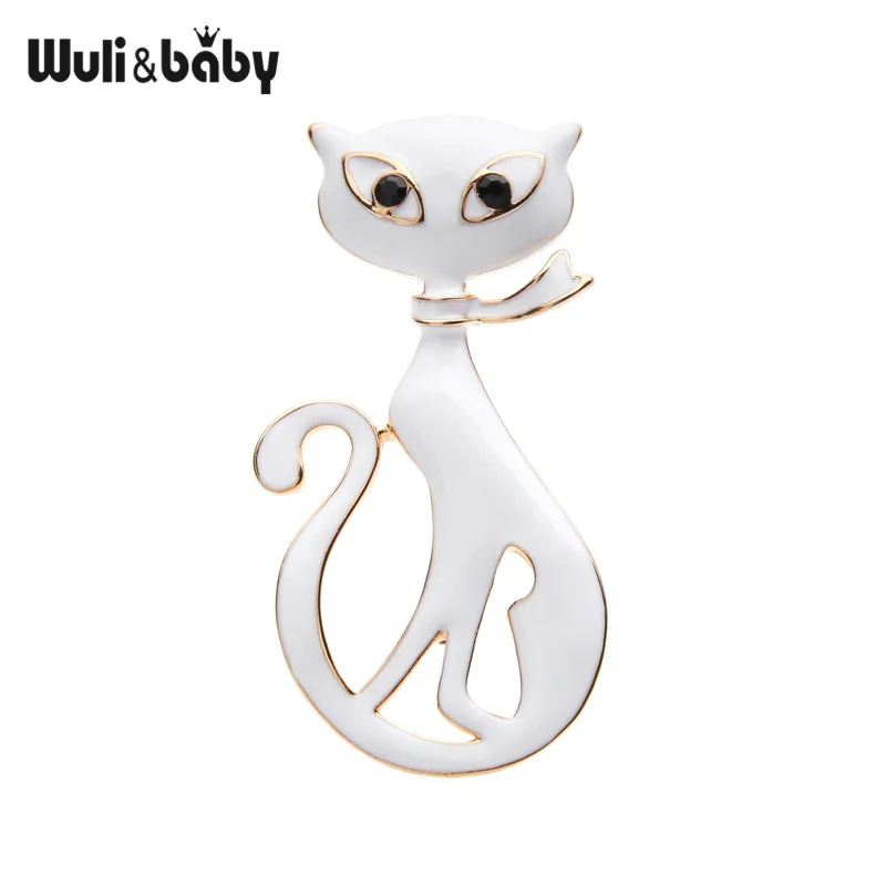white Wuli& baby, черно-белый шарф, броши-кошки для женщин, сплав, животное, брошь, булавки, сумка, шляпа, аксессуары, подарки - Окраска металла: white
