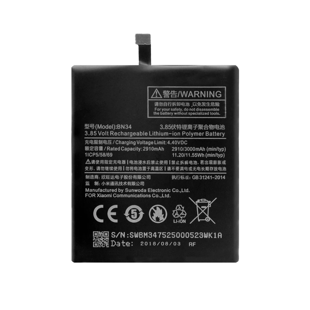 YCDC телефон для Xiaomi Redmi 5A 3,85 V 3000mAh Мобильный сменный аккумулятор BN34 BN 34 BN-34