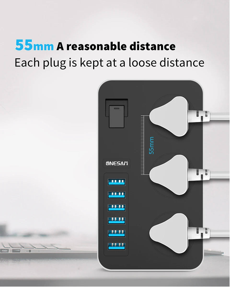 Адаптеры питания с 3 выходами, 6 usb-портов, защита от перенапряжения, универсальная розетка с удлинителем 2 м, умное зарядное устройство usb