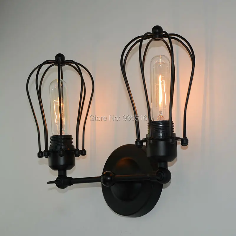 Blueking американский стиль двойной клетки Бра Античный Лофт металл черный бар