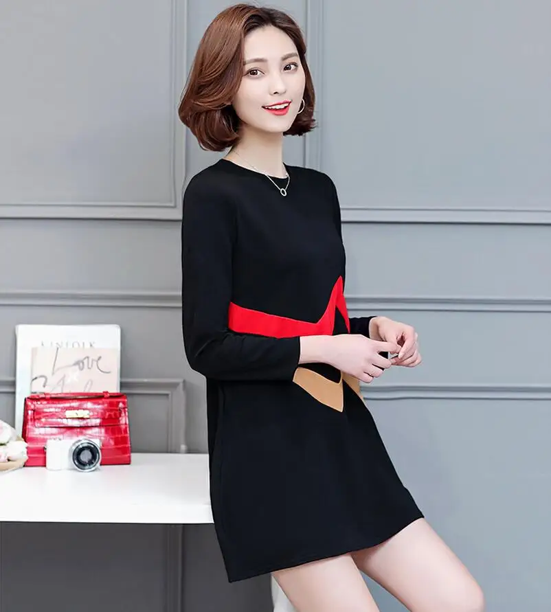 2017 Весна Осень Женская Мода Свободные Полосы Ситец Dress Повседневная Длинные