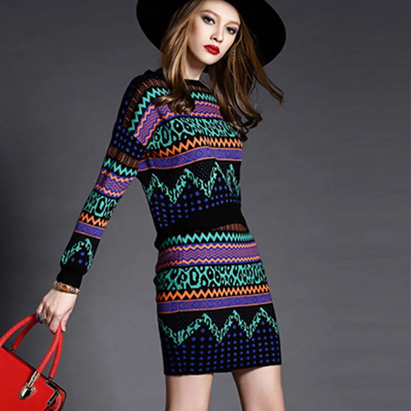 Женский трикотажный свитер и юбка BLLOCUE с геометрическим узором комплект из 2