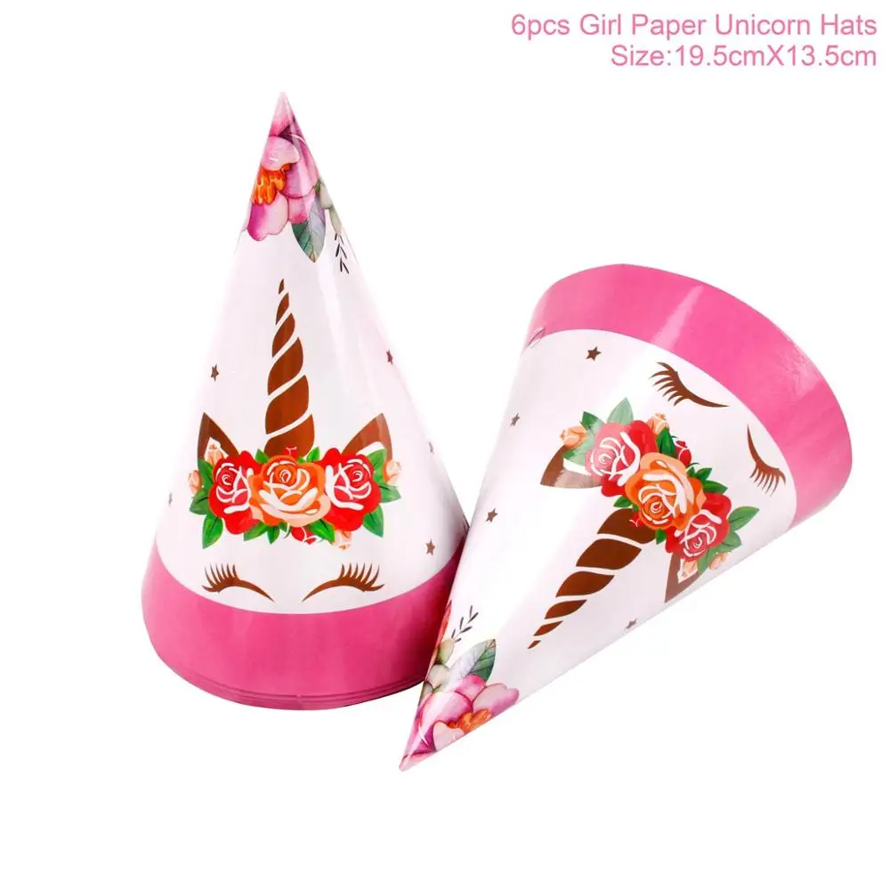 paper hat 6 pcs FENGRISE Золотой Единорог рога торт Топпер на день рождения Дети сувениры любимый красочный торт украшение Единорог свадебные принадлежности - Цвет: paper hat 6 pcs