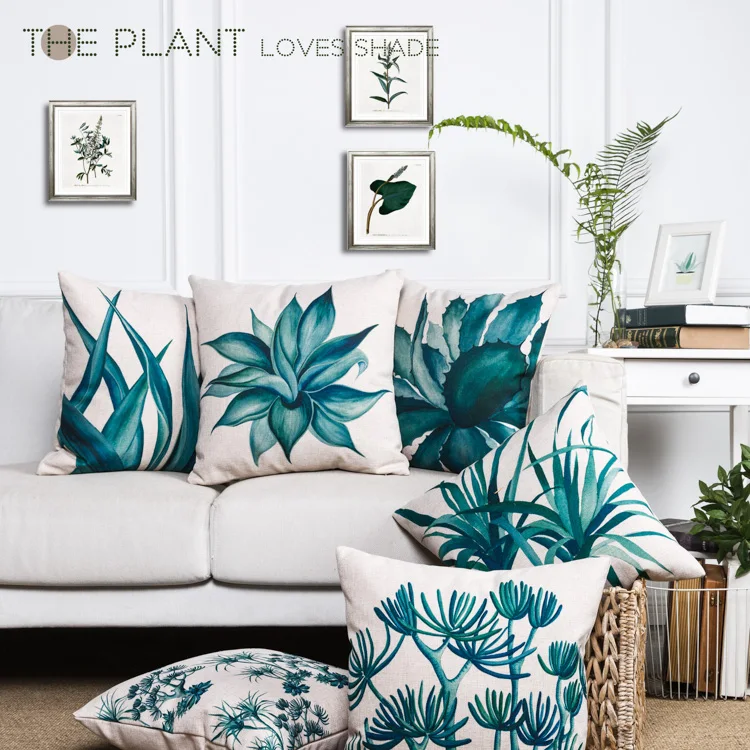 Оптовая зеленые листья наволочка на подушку с тропическими мотивами растения Home