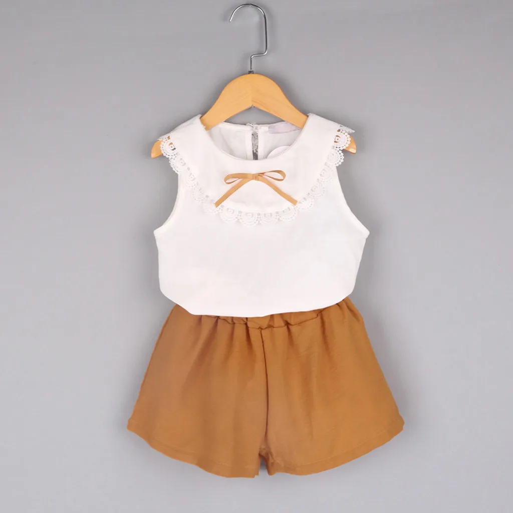 Летняя детская одежда для малышей маленьких девочек рубашка с бантом и кукольным