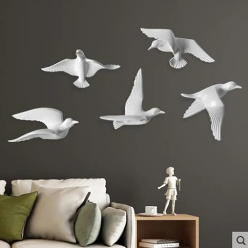

European style three-dimensional wall sticker bird, five resin birds, office and home wall decoration crafts