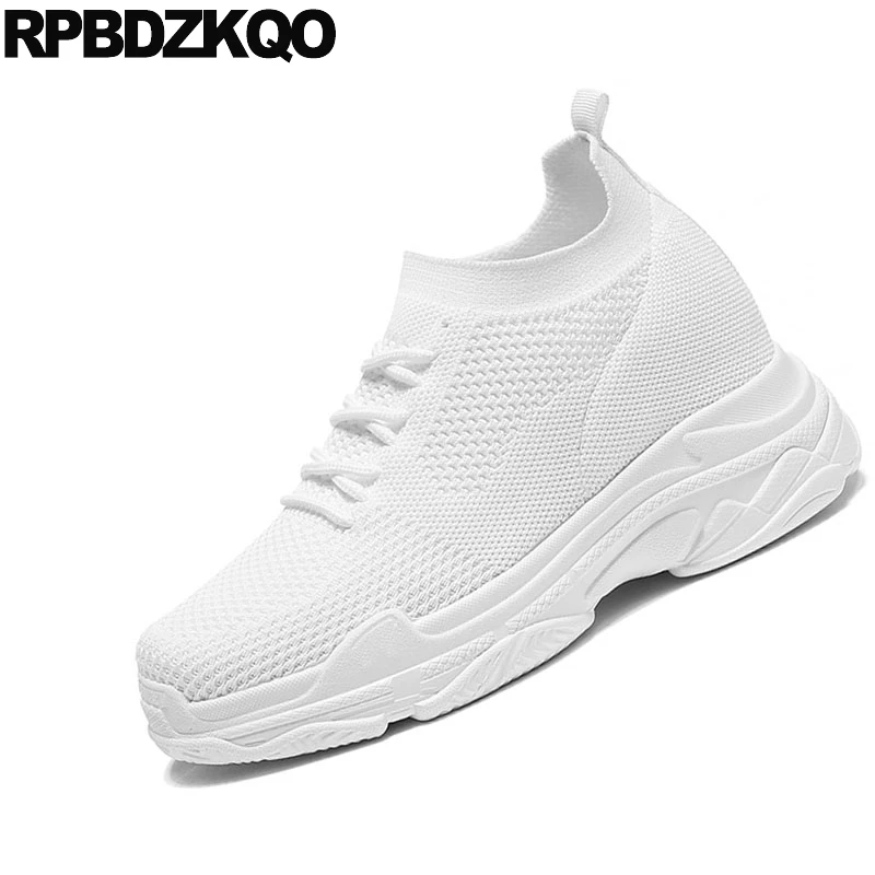 Женские кроссовки из сетчатой ткани белые на платформе увеличивающие рост