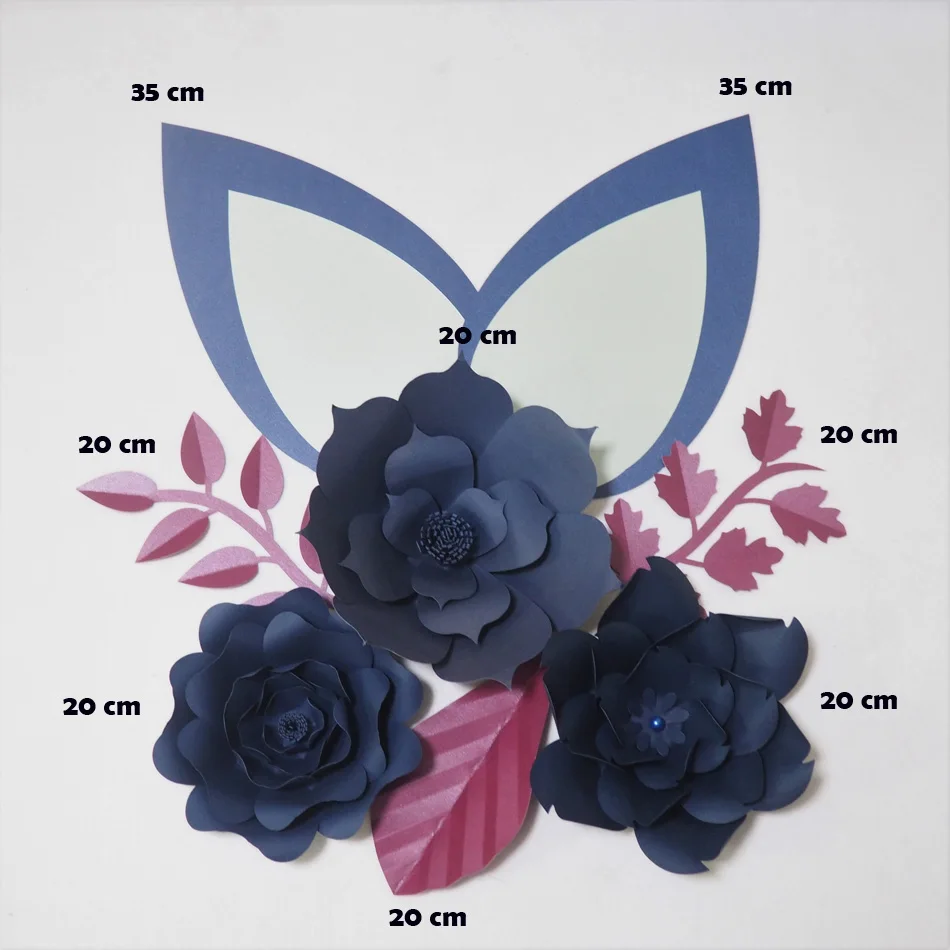 Кардсток темно синий сделай сам бумажные цветы листья комплект с ушами для