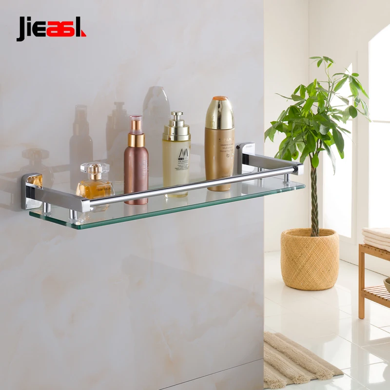 Jieshalang хромированная полка для ванной комнаты из латуни стеклянная одноярусная