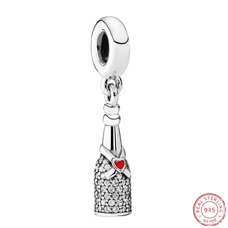CZ& Эмаль бутылка Bubbly праздничный кулон времени бусины для самостоятельного изготовления ювелирных изделий Fit PANDORA Подвески Серебро 925 FL591