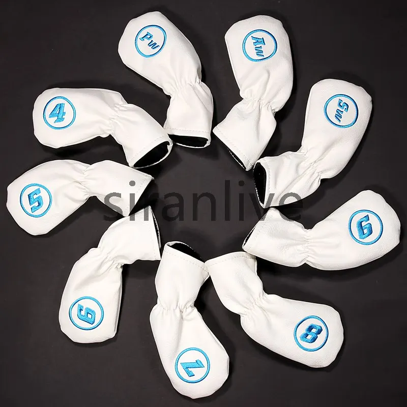 White Iron covers 9 шт./багуски Железный головной убор Гольф Железный клуб головы чехлы с ПУ и пух материал - Цвет: White Iron covers