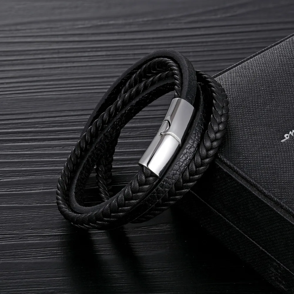 Новинка 2018 модные браслеты плетеная веревка из черной кожи для мужчин и женщин