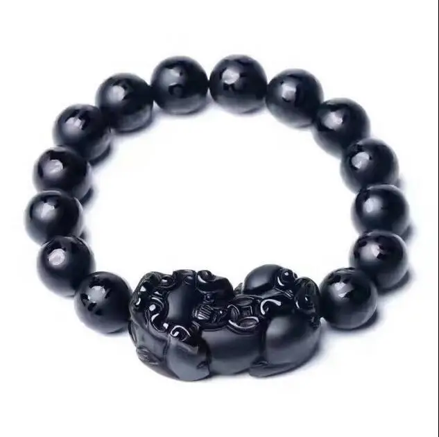 Природный обсидиановый кристалл черный нефритовый браслет с бусинами китайский