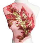 Вышивка с красными блестками и перьями 40 см, нашивка, мечтательная отделка из сетки, кружева, свадебные аппликации, сделай сам, отделка под свадебное платье, джинсы