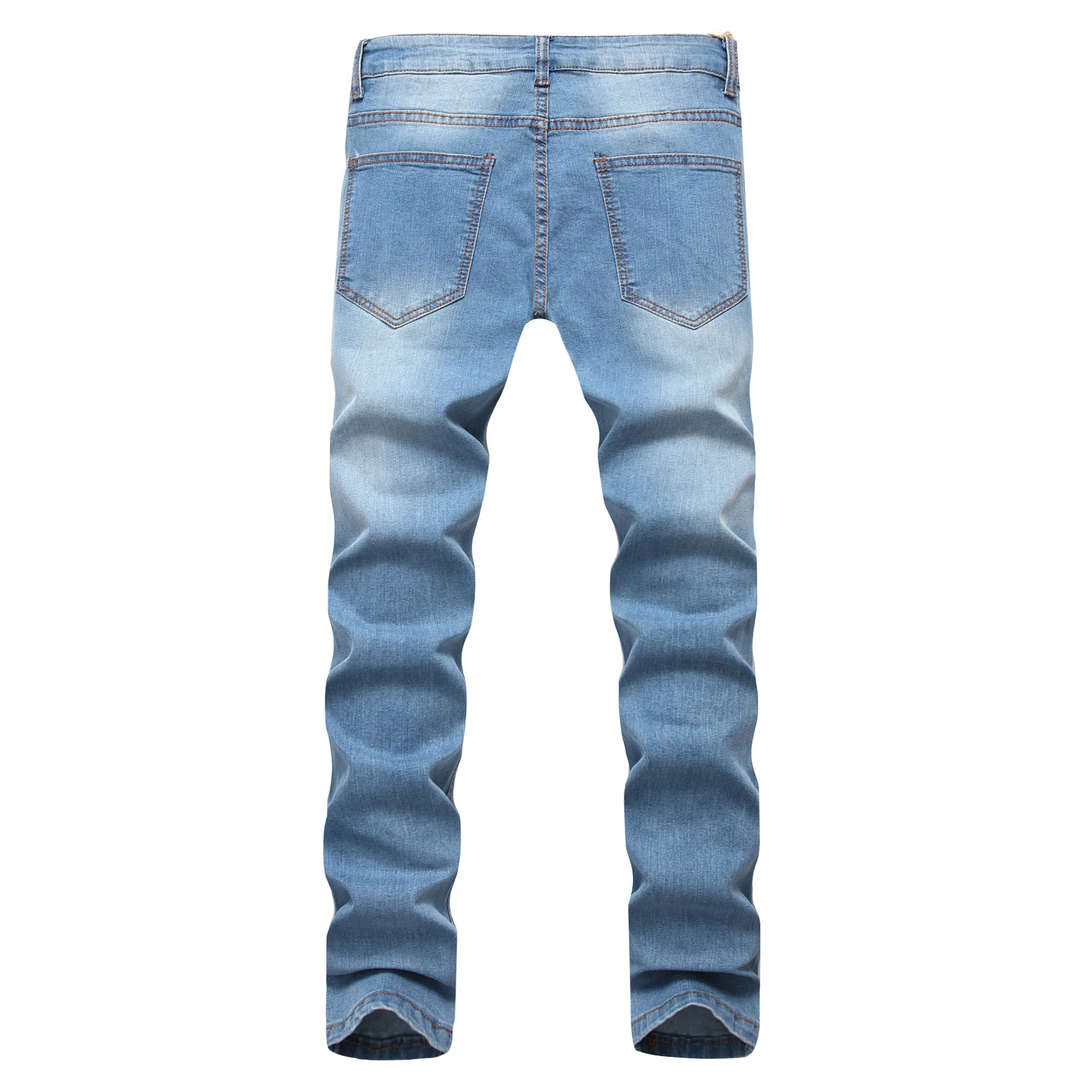 Мужские рваные джинсы облегающие небесно голубого цвета с несколькими дырками