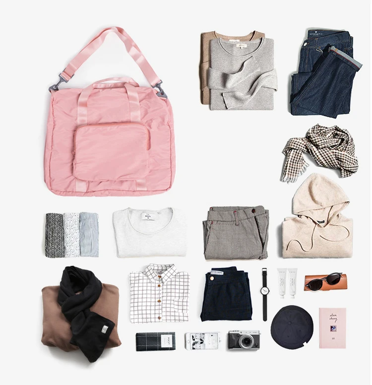 New Foldable Large Travel Bag Women Fashion Big Duffle Bag Shoulder Portable Weekend Bags Waterproof Travel Organizer Tote Pink