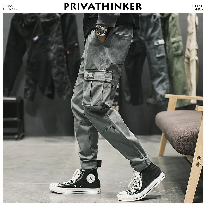 Privathinker Men Black Cargo Pants 2018 Mens Japanese Streetwear Joogers Male Pockets Autumn Cotton Fashions Sweatpants | Мужская одежда