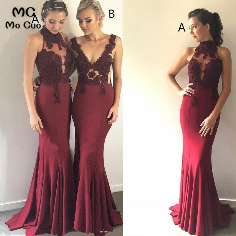 A Mismatched бордовый Русалка Дешевые Длинные свадебные платья свадебное платье эластичное атласное женское платье подружки невесты - Цвет: A