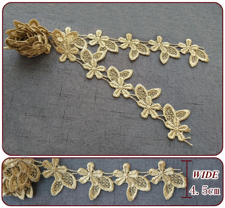 2019New Стиль! Высокое качество Золотой ткани с кружевной лентой Wide14.3cm DIY свадебное платье повязка на голову и платье с кружевом, 1 ярдов/партия вышивка