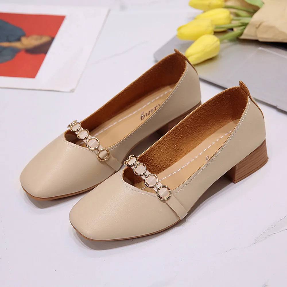 Women Shallow Square Toe Pumps Female Pure Color Elegant Shoes With Thick Heel Slip On Shoes Single Shoes Loafers Zapatos Mujer