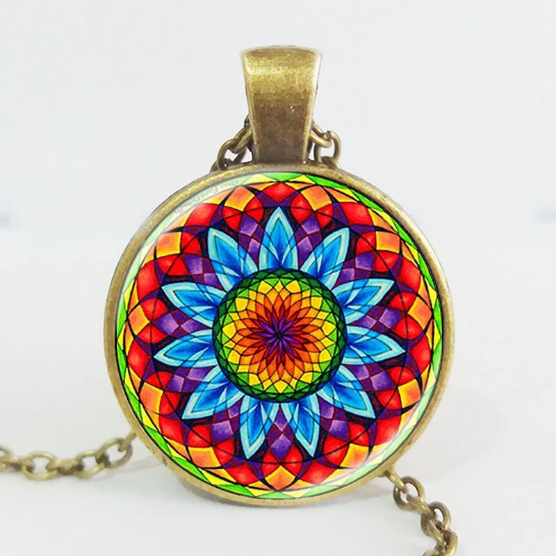 1 шт. разноцветная стеклянная подвеска в виде цветка Хны|yoga pendant|necklace vintagemandala necklace
