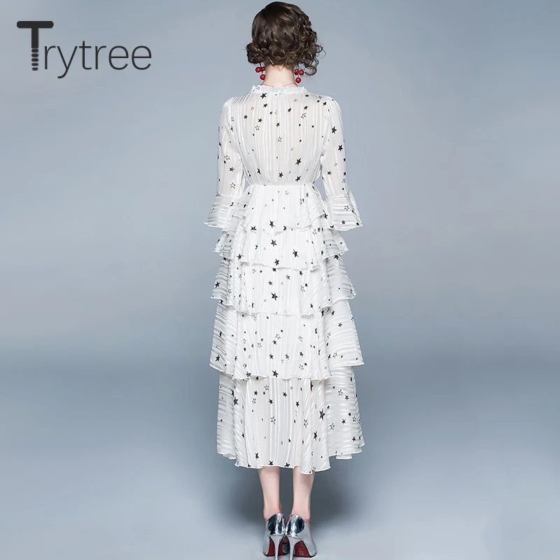 Trytree/летнее женское платье повседневное с v образным вырезом каскадными оборками