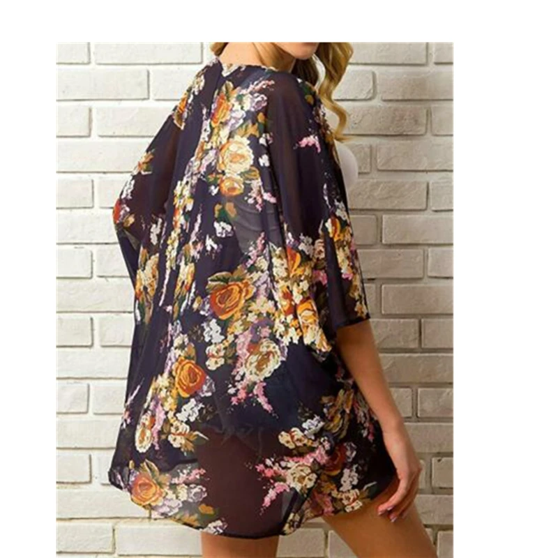 Женский шифоновый кардиган с рукавами летучая мышь свободный пляжный кимоно