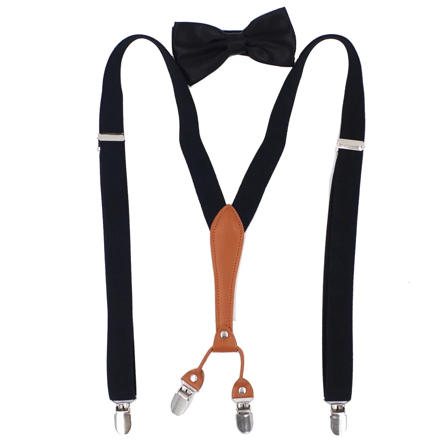 Новые кожаные подтяжки 4 зажимы подтяжек с галстуком-бабочкой винтажные