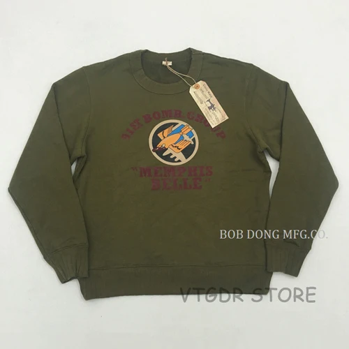 Army Green Bob Dong 91ST Bomb Group свитер с круглым вырезом, Винтажный Мужской военный пуловер с принтом армии США - Цвет: Army Green