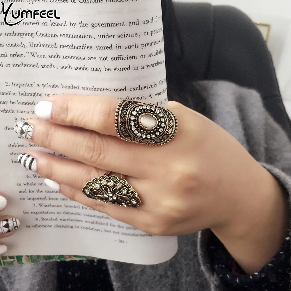 Yumfeel новые винтажные ювелирные кольца в стиле бохо из металла с античным покрытием из кристаллов набор колец для женщин