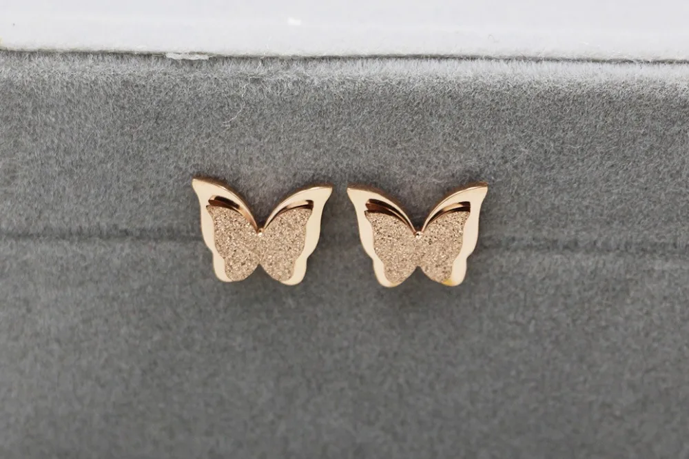 2018 Fashion Brand Love Cute Insect Dull Polish Butterfly Stud Earrings Stainless Steel Rose Gold Color Women Party Gift | Украшения и