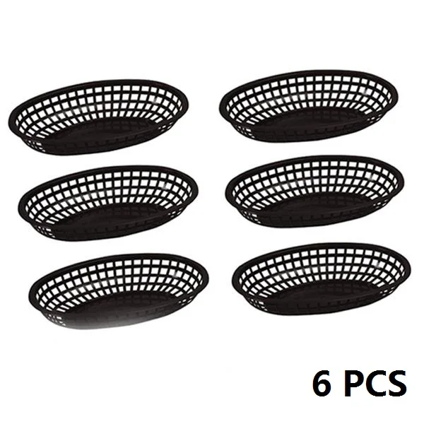 6pcs Black 9,5 ''пластиковая корзина для быстрого питания, сэндвич-дог, подносы для сервировки, дюжина пластиковых тарелок, обеденная тарелка, аксессуары для ресторана, бара, инструмент - Цвет: 6pcs Black