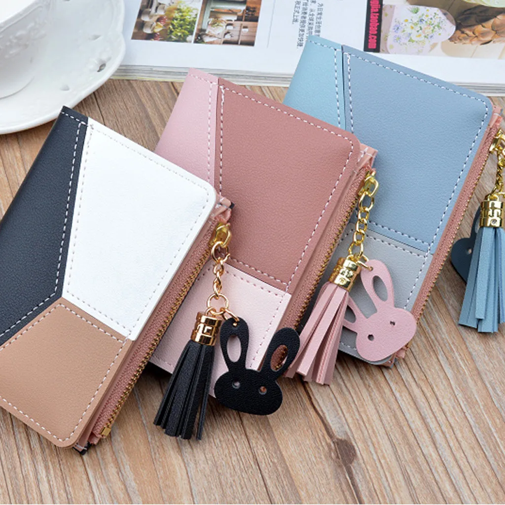 Модные новые женские кошельки Короткие Кошельки на молнии Лоскутные с панелями