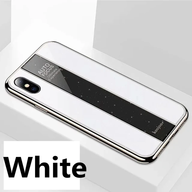 Модный чехол из закаленного стекла для Apple iPhone, чехол для 6, 6S Plus, 7, 8 Plus, бампер с покрытием+ чехол с логотипом для iPhone X, XR, XS, MAX - Цвет: White
