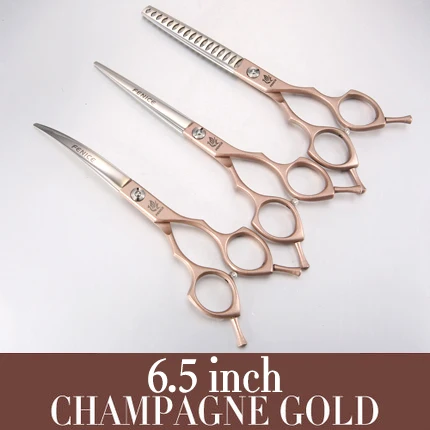6.5 Champagne Gold Fenice профессиональные японские красочные 440c 6,5 дюймов ножницы для ухода за собакой Набор Резак тоньше чунковые изогнутые ножницы - Цвет: 6.5 Champagne Gold