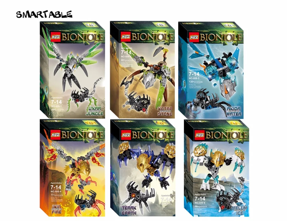 Smartable BIONICLE 6 шт./партия джунгли камень вода земля лед огонь фигура строительный блок игрушки для мальчика совместимы все бренды BIONICLE