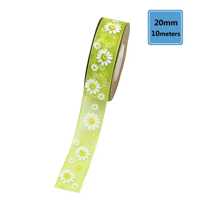 20mm Green HUADODO 15 мм 20 мм печатный цветок органза лента Пружинные ленты лента для рукоделия ручной работы рукоделие Подарочная упаковка Декор 10 м/лот - Цвет: 20mm Green
