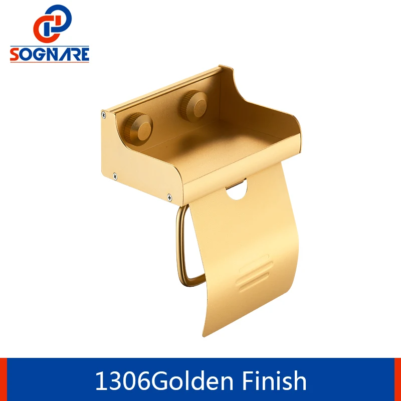 Golden Finish SOGNARE полки для ванной настенный держатель для туалетной бумаги с телефон полка черный/золотой Туалетная рулонная бумага Рок Аксессуары для ванной комнаты - Цвет: Golden Finish