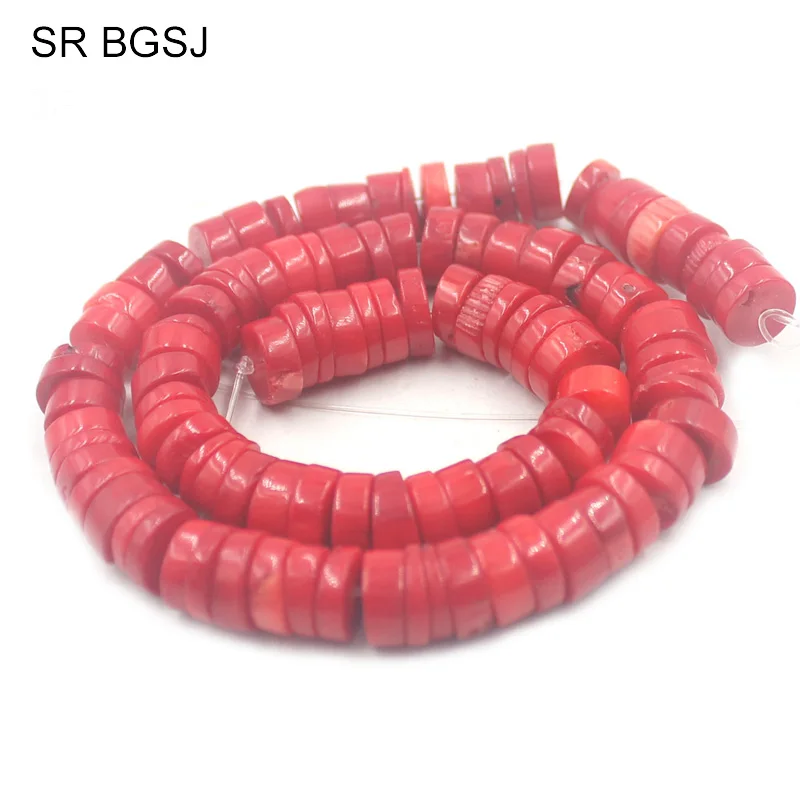 Бесплатная доставка 4 5x10 12 мм Rondelle Keshi Sea Bamboo Red Coral Spacer Свободные бусины для