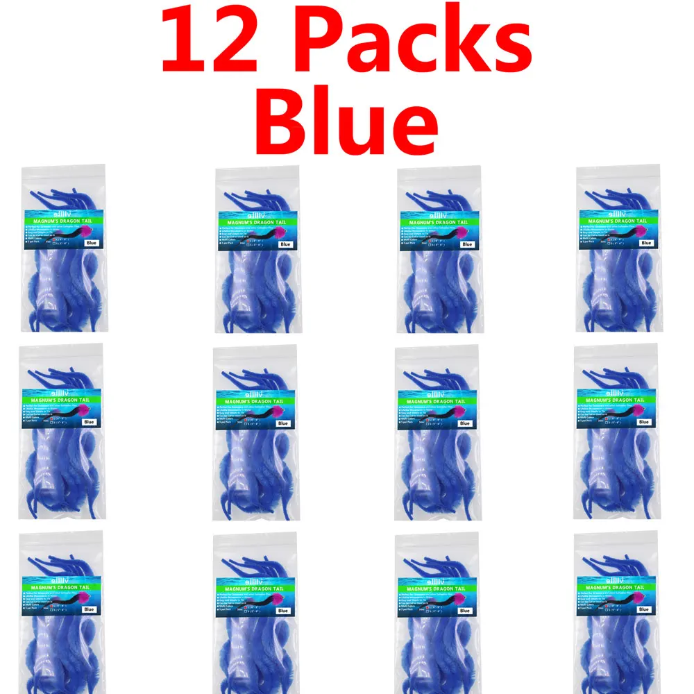 12 packs blue 12 упаковок x5шт/Сумка L Magnum Dragon Tail Щука соленая вода мухобойка материал стример стальная головка мухобойка хвосты - Цвет: 12 packs blue