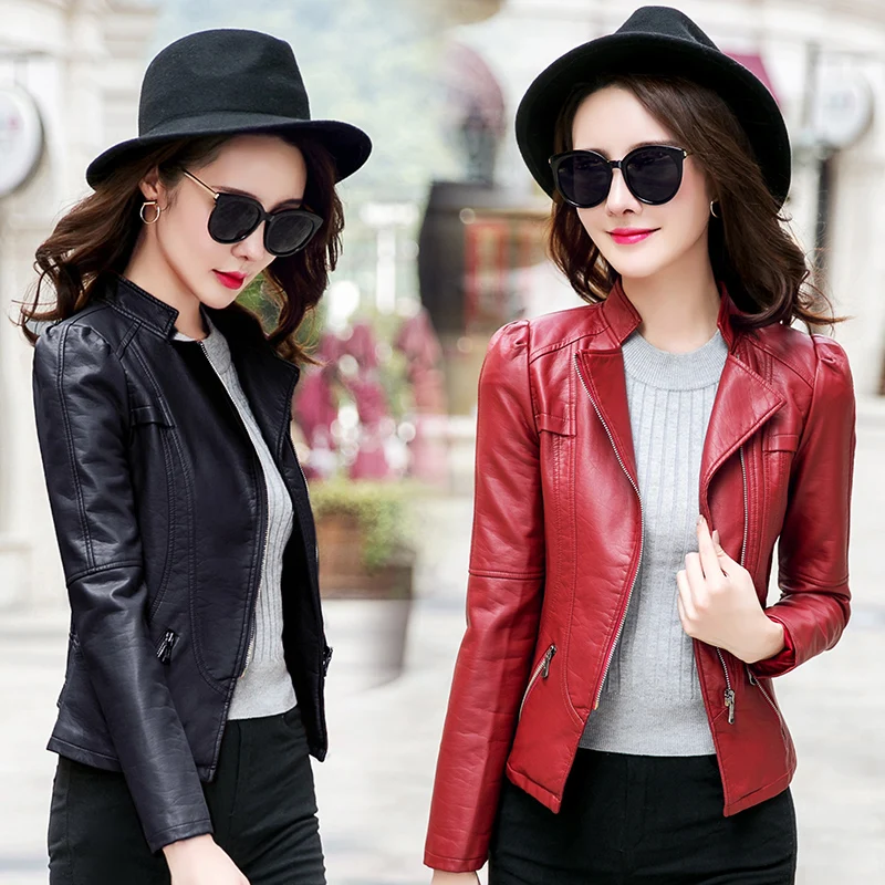 Новая женская кожаная мотоциклетная куртка из искусственной кожи короткая