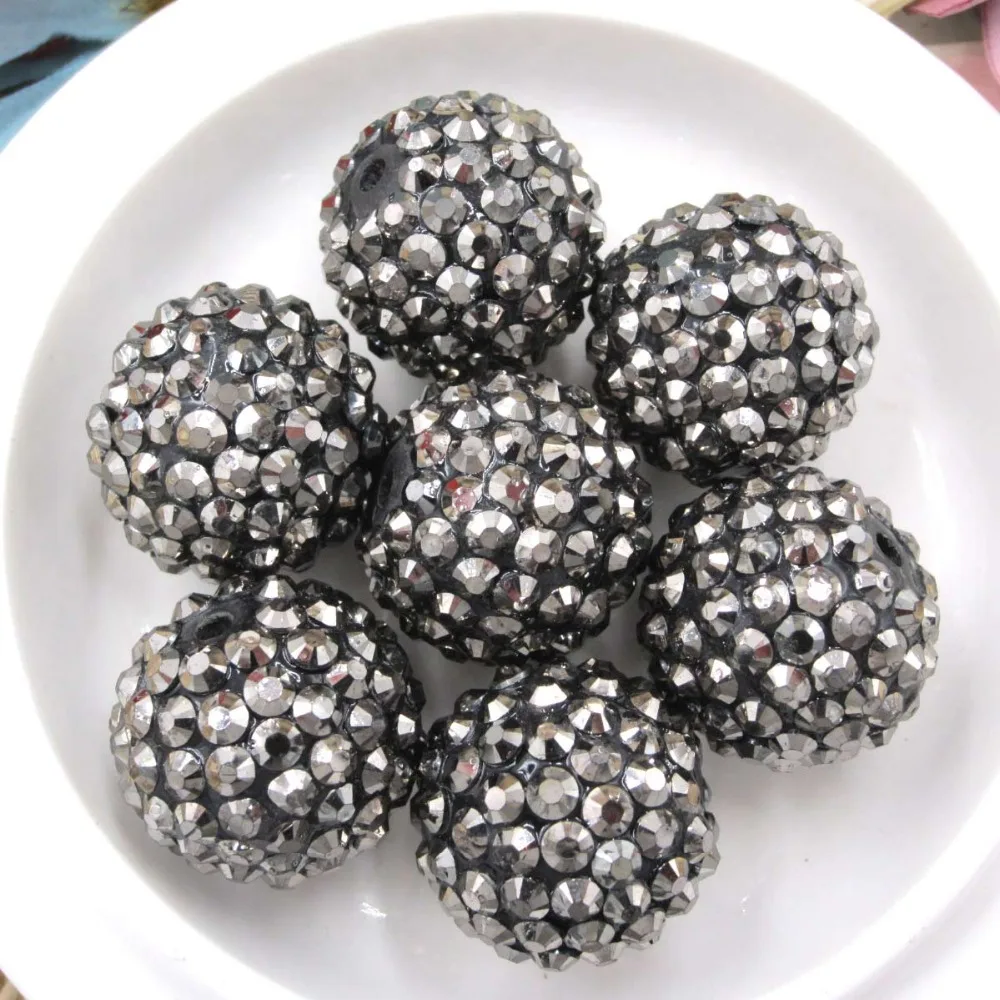 

Specialized Manufacturer 20mm Chunky Resin Rhinestone Ball Beads Gun Black Color Chunky Beads For Women Kids Presents Necklace