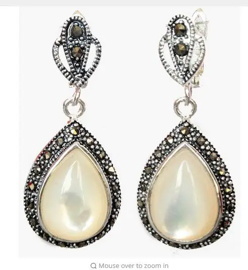 Серьги с натуральной белой морской ракушкой 25*20 мм серьги марказитом (Размер