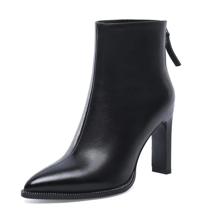 Женские осенние ботинки из натуральной кожи черные офисные Ботинки с острым